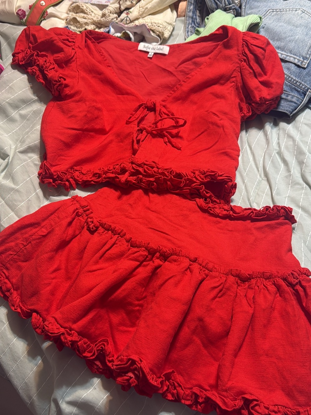 Sofie the Label Red Ruffled Crop Top & Skirt Set